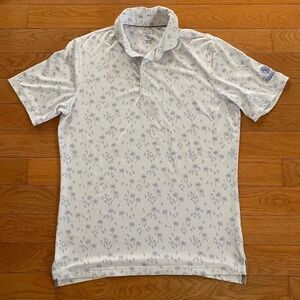 Johnnie O Polo Shirt‎ Mens M Tropical Palm Tree Flamingo All Over Print Golf